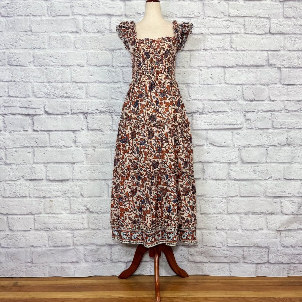 Love the Label Leaf Print Tiered Off-the-Shoulder Dress in Mabel Rust - Picture 1 of 6